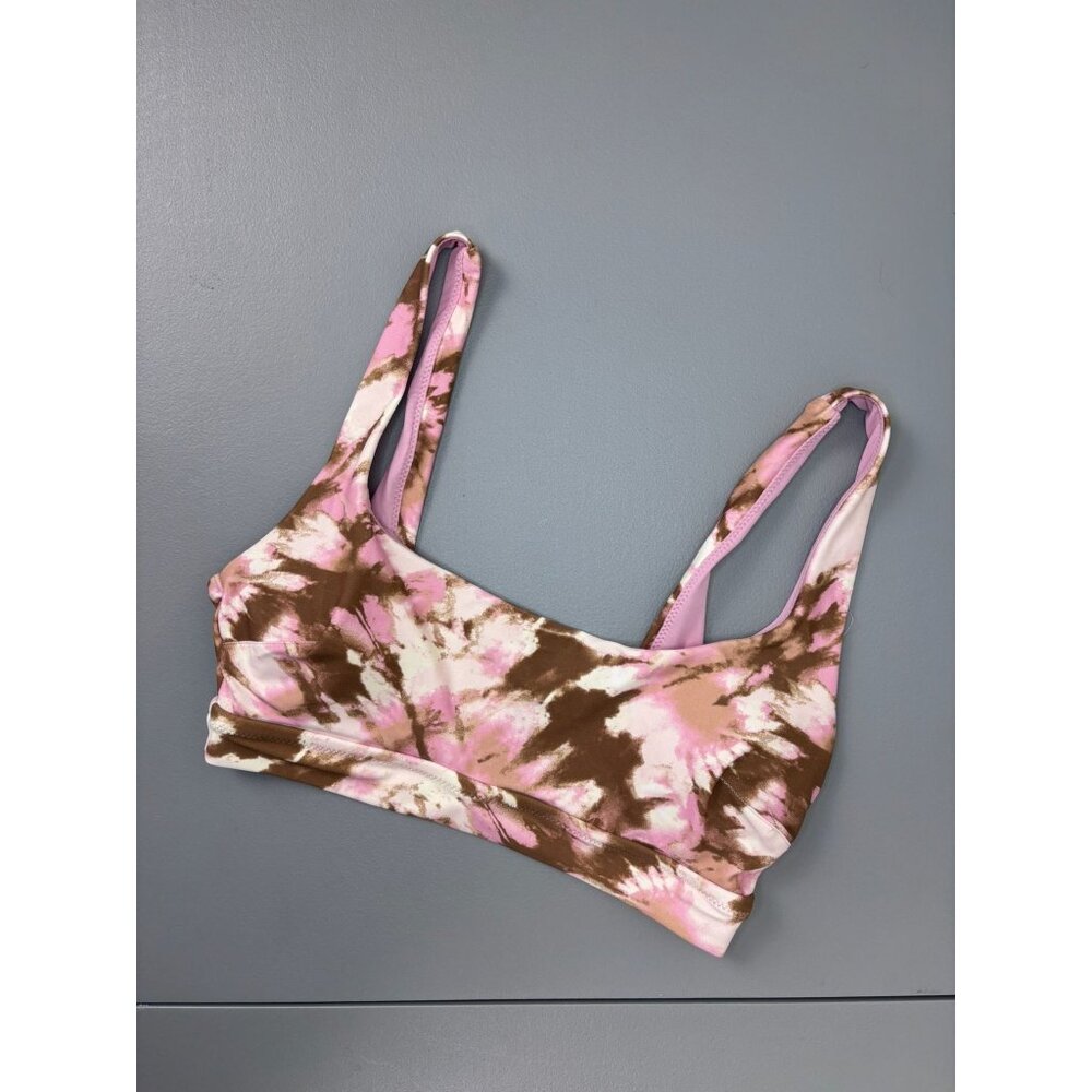 Aerie‎ women's small pink brown tie dye scoop neck bikini swim top NWOT